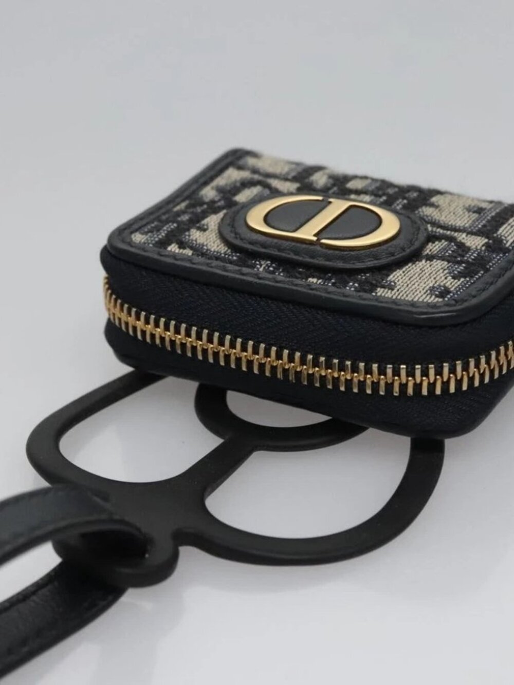 Christian Dior Trotter Canvas Oblique Phone Holder Airpods Case Navy Auth - Picture 7 of 15